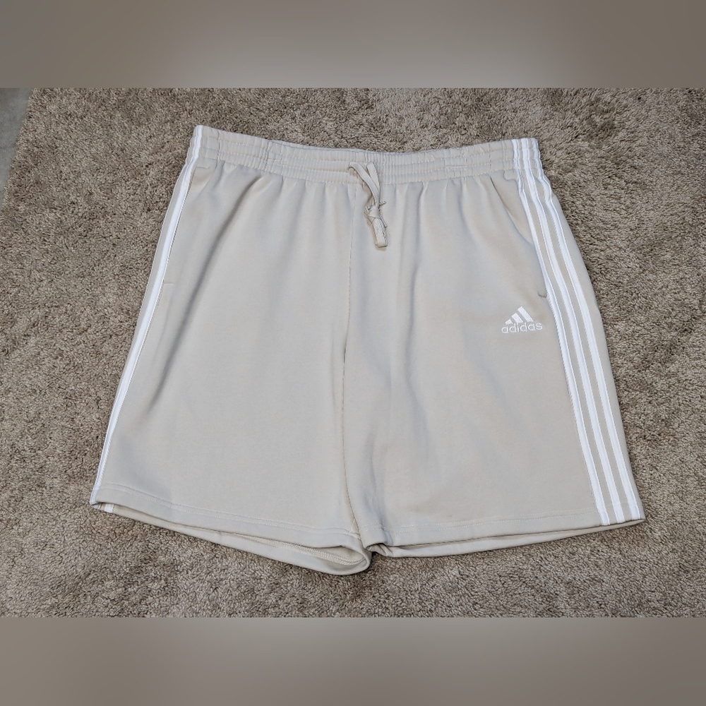 Adidas 3 Stripes 10" Fleece Shorts Beige HL2283 Men's